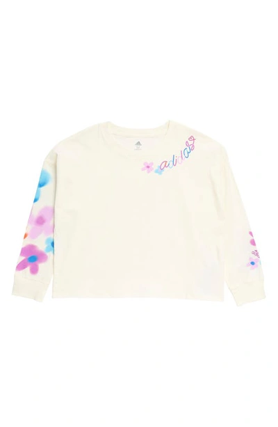 Adidas Originals Kids' Floral Long Sleeve Graphic T-shirt In C White