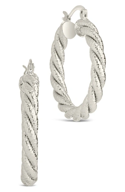 Sterling Forever Cerys Twist Hoop Earrings In Silver