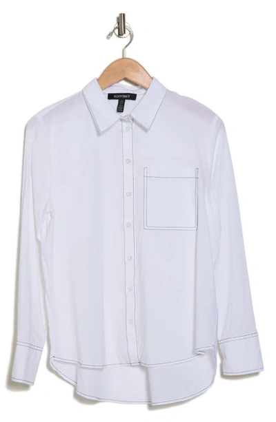 Ellen Tracy Stripe High-low Button-up Shirt In White