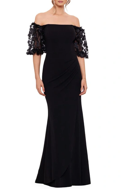 Xscape Off The Shoulder Trumpet Gown In Black