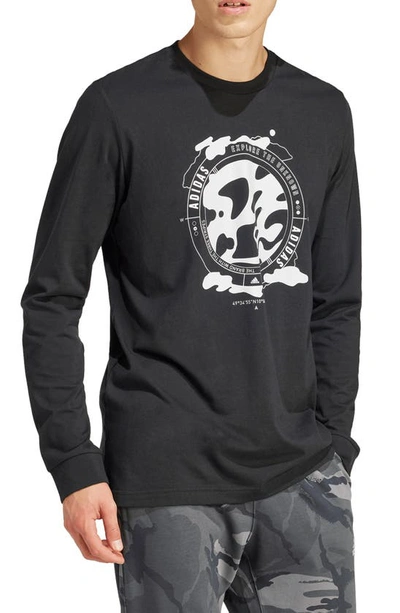 Adidas Originals Sportswear City Escape Long Sleeve Cotton Graphic T-shirt In Black