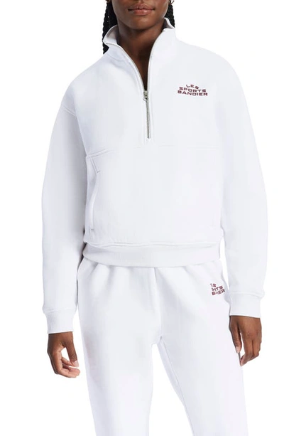 Bandier Les Sports Half Zip Pullover Sweatshirt In White/ Cordovan