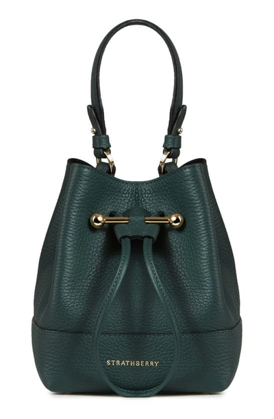 Strathberry Lana Osette Bicolor Leather Crossbody Bucket Bag In Bottle Green