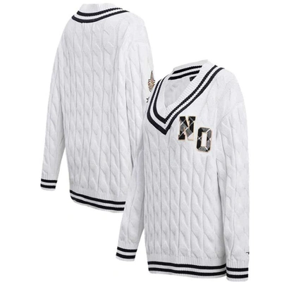 Pro Standard White New Orleans Saints Prep V-neck Pullover Sweater