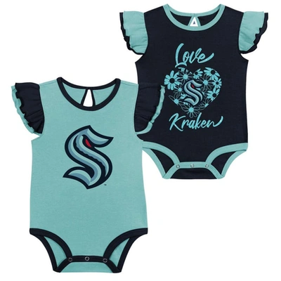 Outerstuff Babies' Girls Infant Navy/light Blue Seattle Kraken Two-pack Training Bodysuit Set