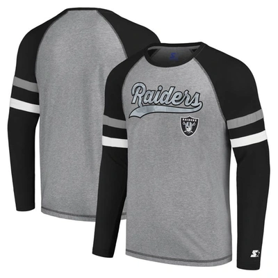 Starter Men's  Gray, Black Las Vegas Raiders Kickoff Raglan Long Sleeve T-shirt In Gray,black