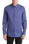 Emporio Armani Microgeo Stretch Button-up Shirt In Blue