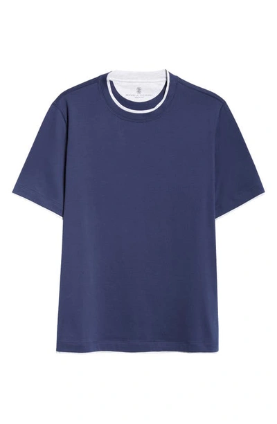 Brunello Cucinelli Tipped Cotton T-shirt In Ckb21 Blue Grey