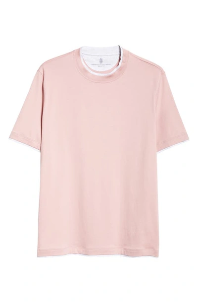 Brunello Cucinelli Tipped Cotton T-shirt In Rosa/ Perla