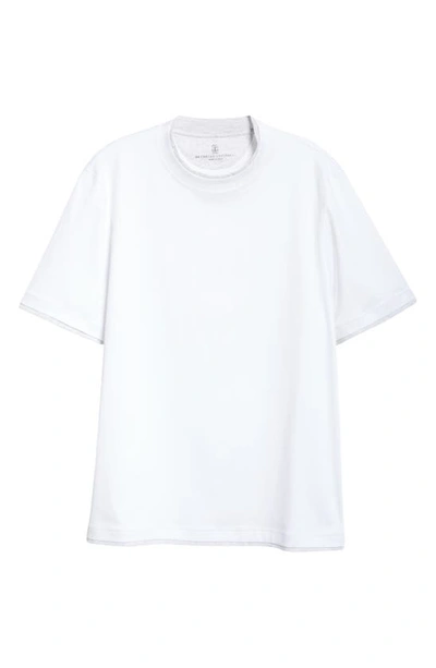 Brunello Cucinelli Tipped Cotton T-shirt In Bianco/ Perla