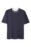 Brunello Cucinelli Tipped Silk & Cotton T-shirt In Cw770 Cobalto/ Perla