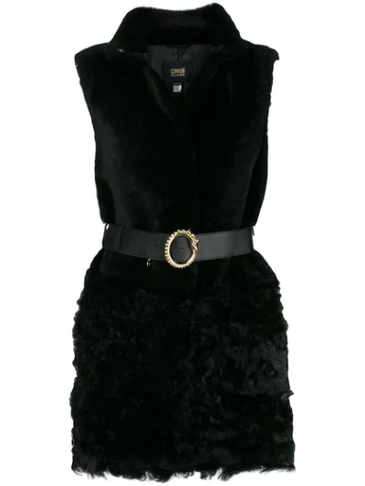 Cavalli Class Belted Fur Gilet - Black