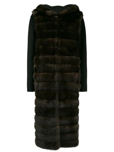 Liska Hooded Fur Coat In Brown