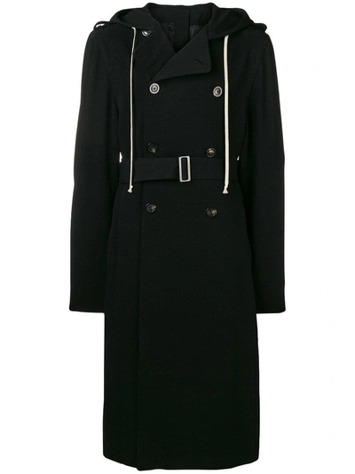 Rick Owens Long Buttoned Coat In Black