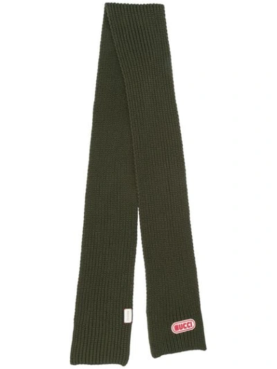 Gucci Logo Plaque Knitted Scarf In Green
