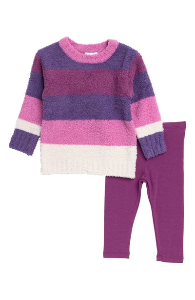 Splendid Babies' Stripe Fuzzy Sweater & Leggings Set In Raspberry Multi