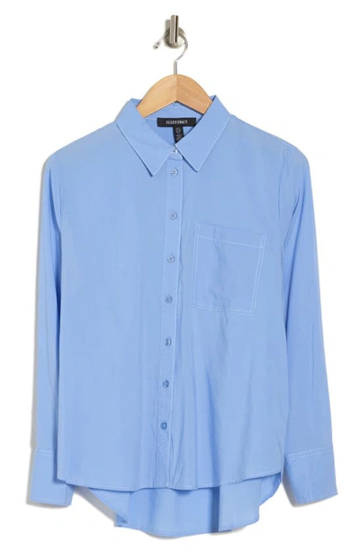 Ellen Tracy Stripe High-low Button-up Shirt In French Blue