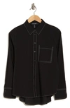 Ellen Tracy Stripe High-low Button-up Shirt In Black