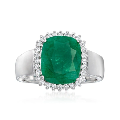 Ross-simons Emerald And . White Topaz Ring In Sterling Silver In Green