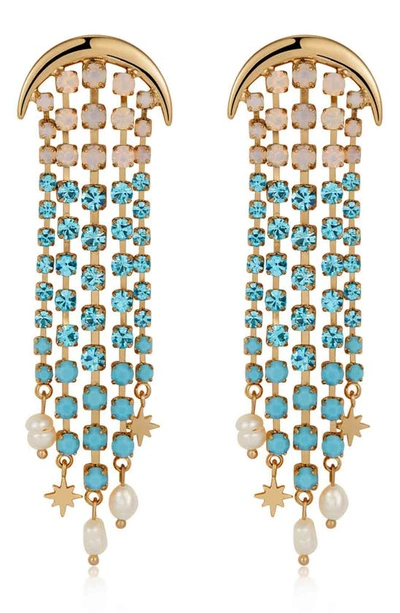 Ettika Galaxy Fringe Freshwater Pearl Earrings In Blue