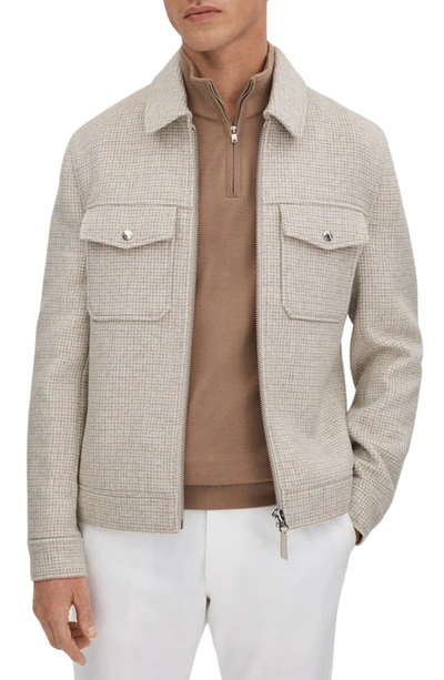 Reiss Maray Check Wool Blend Zip-up Jacket In Oatmeal