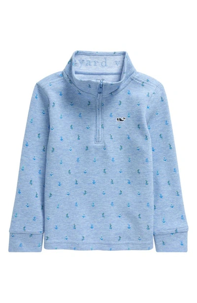 Vineyard Vines Kids' Saltwater Stripe Quarter Zip Sweatshirt In Light Blue Heather