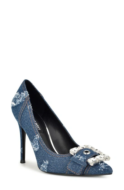 Nine West Fulu Crystal Buckle Pump In Dark Blue