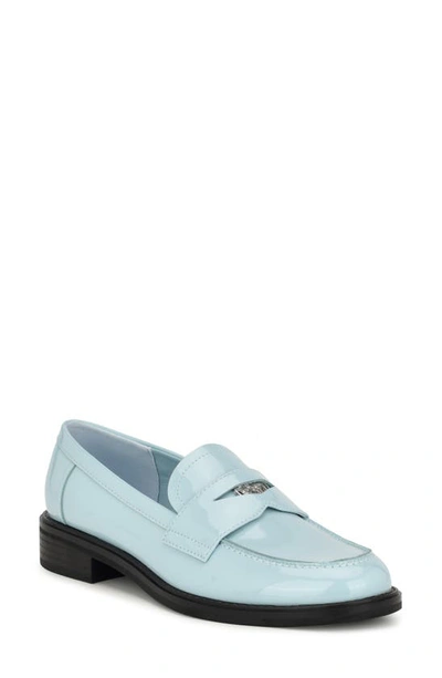 Nine West Seeme Penny Loafer In Light Blue Patent