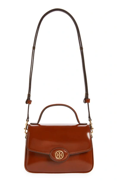 Tory Burch Small Robinson Leather Top Handle Bag In Dark Sienna
