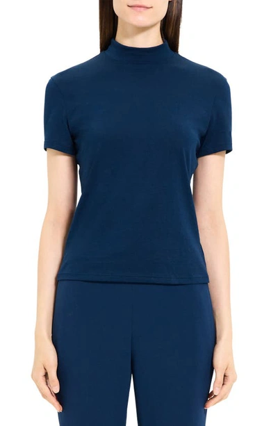 Theory Tiny Mock Neck Organic Pima Cotton T-shirt In Blueberry