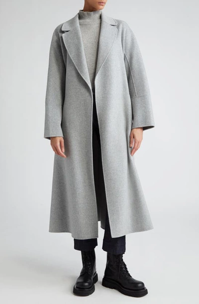 Max Mara Elisa Long Virgin Wool Wrap Coat In Light Grey
