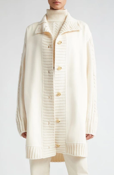 Max Mara Alcazar Oversized Cable-knit Wool And Cashmere-blend Cardigan In Ivory