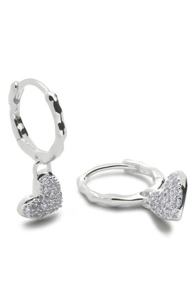 Monica Vinader Lab-created Diamond Heart Huggie Hoop Earrings In Silver