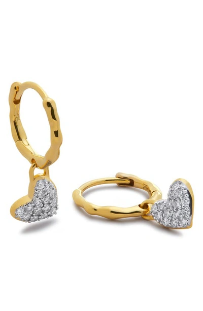 Monica Vinader Gold Heart Diamond Huggie Earrings Lab Grown Diamond In 18k Gold Vermeil