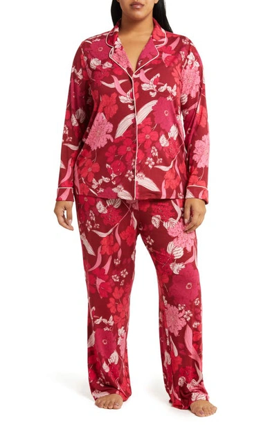 Nordstrom Moonlight Eco Knit Pajamas In Red Velvet Lisolette Flora