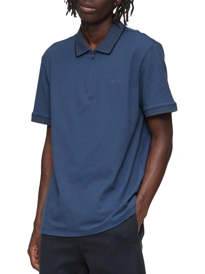 Calvin Klein Mens Athletic Short Sleeve Polo In Blue