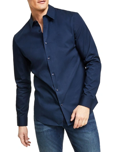 Calvin Klein Mens Cotton Slim-fit Button-down Shirt In Blue