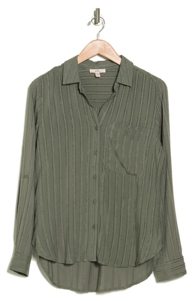 Como Vintage Striped Long Sleeve Tunic Shirt In Smokey Olive