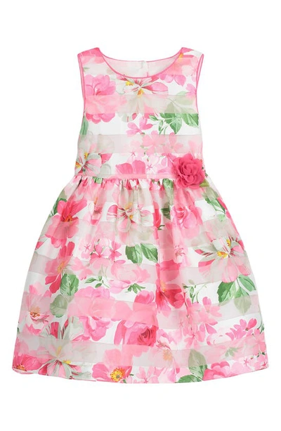 Pastourelle By Pippa & Julie Babies' Shadow Stripe Floral Sleeveless Dress In Pink