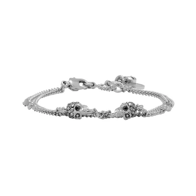 Alexander Mcqueen Silver Chain Multi Skull And Stone Bracelet In 1177 Gunmet