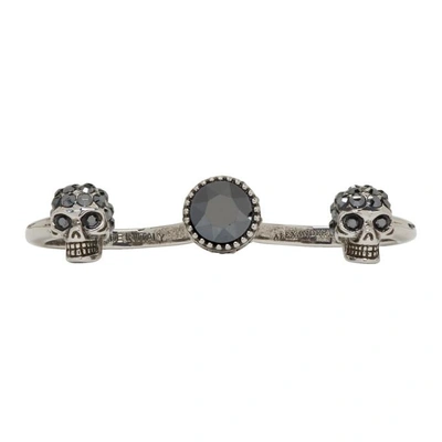 Alexander Mcqueen Crystal Embellished Twin Skull Ring In 1177 - 0446