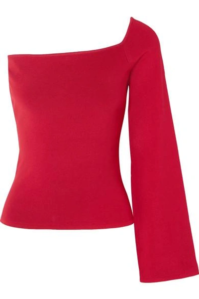 Solace London The Renata One-shoulder Stretch-knit Top In Red