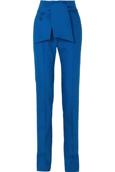 Valentino Bow-embellished Wool-blend Slim-leg Pants In Blue