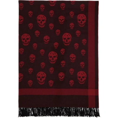 Alexander Mcqueen Red And Black Skull Scarf In 1021 Gris