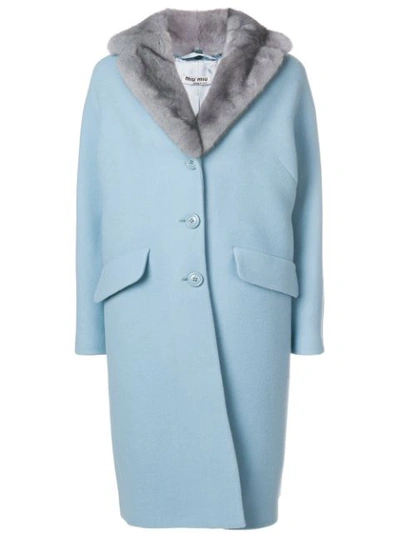 Miu Miu Wool And Angora-blend Fur-trim Coat In Blue