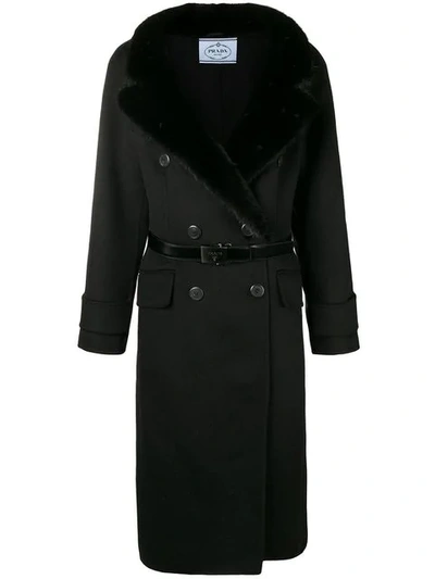Prada Wool And Angora-blend Coat In Black