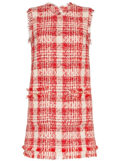 Msgm Plaid Cotton-blend Dress In Red