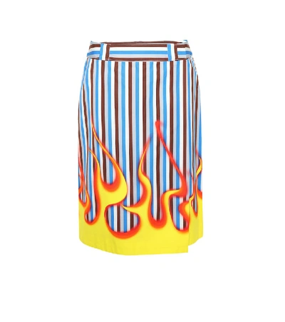 Prada Striped Cotton Skirt In Blue