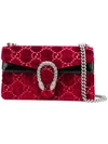Gucci Dionysus Patent Leather-trimmed Embossed Velvet Shoulder Bag In Red