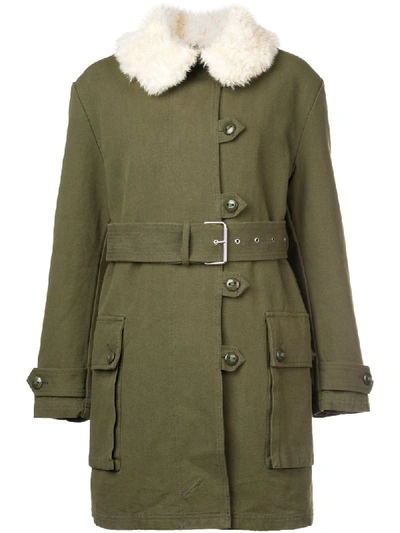 Proenza Schouler Belted Faux Fur Canvas Coat In Military
